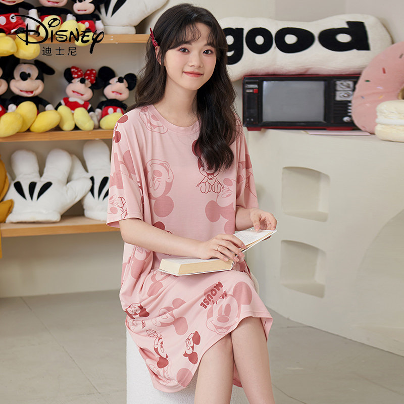 Disney/迪士尼套头睡裙带胸垫凉感冰丝睡衣女舒适休闲家居服0064