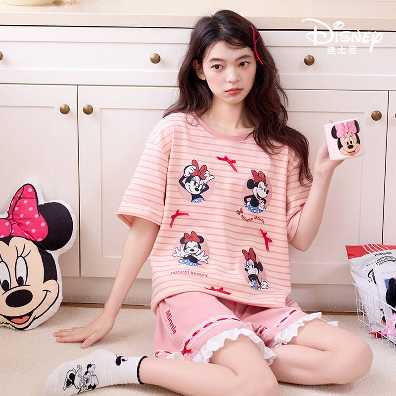 Disney迪士尼新款春夏纯棉短袖短裤带胸垫套头舒适柔软家居服0273
