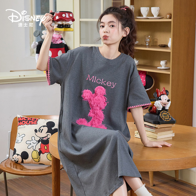 Disney迪士尼春夏短袖纯棉新款睡裙卡通可爱带胸垫舒适家居服0269