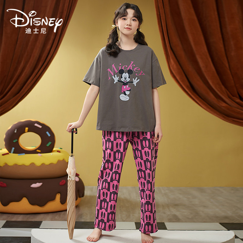 Disney/迪士尼夏季新款套头短袖长裤睡衣胸垫舒适休闲家居服0034