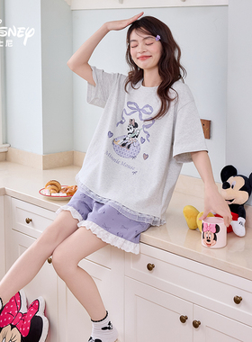 Disney/迪士尼春夏季新款短袖短裤纯棉带胸垫卡通舒适家居服0271