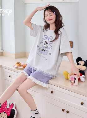 Disney/迪士尼春夏季新款短袖短裤纯棉带胸垫卡通舒适家居服0271