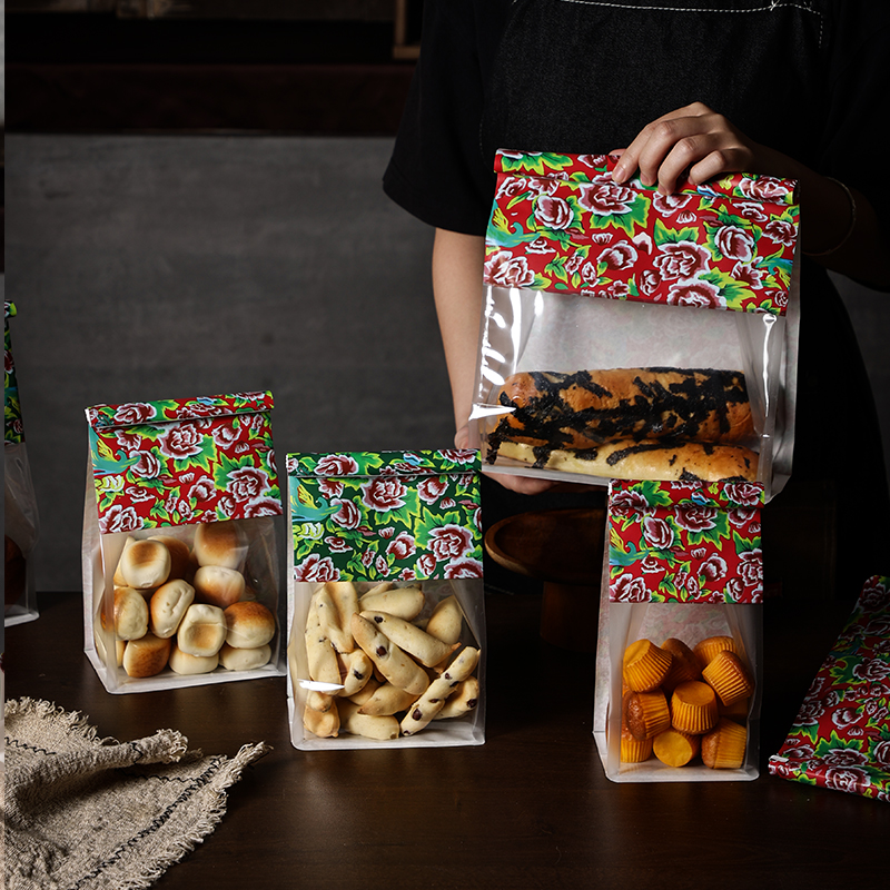 大花布糕点包装袋自封透明烘焙袋