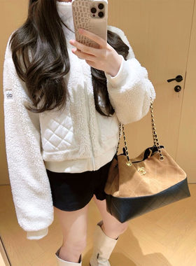 alo老钱风羊糕毛立领短外套女