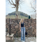 Tannin辣妹腰线复古低腰牛仔阔腿裤 女夏季 ski 拖地直筒长裤