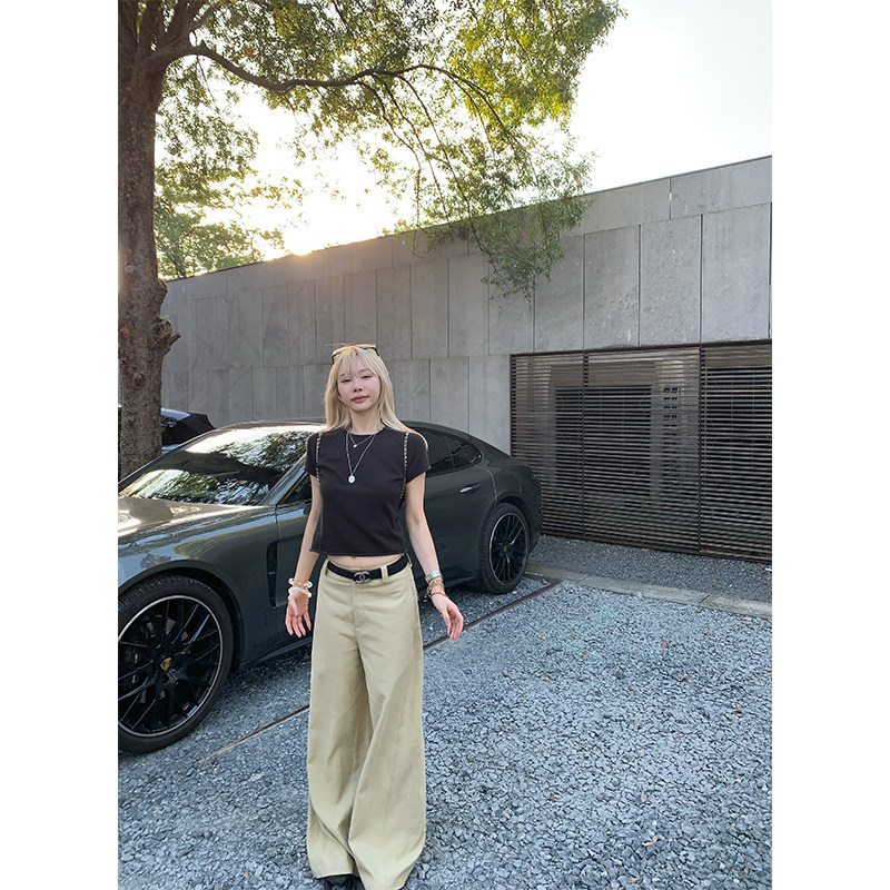 ski by Tannin赤兔私心top’版型很绝的卡其直筒天丝亚麻阔腿裤女,女装/女士精品,休闲裤,淘宝优惠券,粉丝福利购,淘宝优惠卷