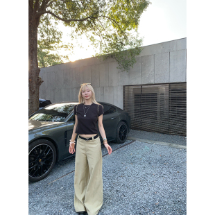 卡其直筒天丝亚麻阔腿裤 ski 型很绝 Tannin赤兔私心top’版 女