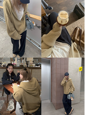 ski by Tannin赤兔乳酪Bagel 慵懒感羊毛粗针织连帽毛衣外套女秋