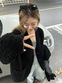 Tannin赤兔 ski 黑咩咩羊羔毛外套女秋冬黑色羊毛宽松皮毛一体