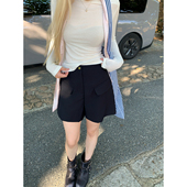 藏青色西装 Tannin赤兔 ski 版 型无敌 高腰休闲显瘦口袋短裤 女