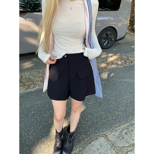 版 Tannin赤兔 女 藏青色西装 高腰休闲显瘦口袋短裤 型无敌 ski