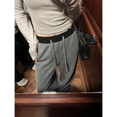 Tannin赤兔 松弛好穿撞色加绒运动卫裤 ski 宽松休闲百搭直筒裤