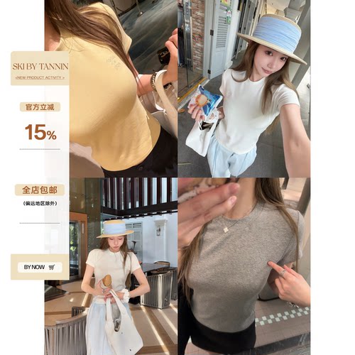 skibyTannin修身刺绣短袖T恤