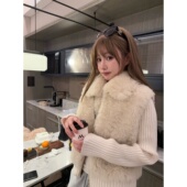 Tannin赤兔奶酪芝士条100羊毛可拆卸拼接针织袖 ski 翻领皮草女