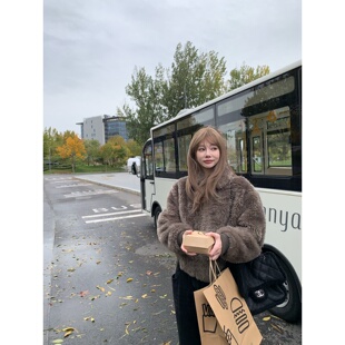 一体式 Tannin赤兔松露可可熊 拉链翻领宽松环保皮草外套女 ski