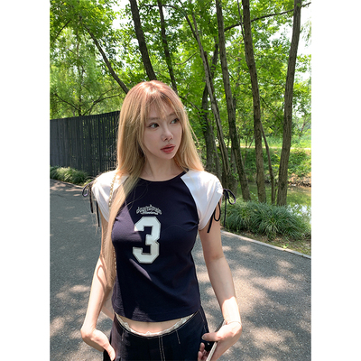 skibyTannin拼色插肩抽绳球衣T