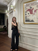 Tannin 拽帅珍珠扣阔腿牛仔裤 ski 女新春夏高腰显瘦休闲直筒裤