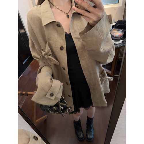 skibyTannin蝴蝶结口袋长袖衬衫