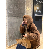 Tannin赤兔 ski 可露丽棕双面穿100%羊羔毛外套宽松连帽大衣冬