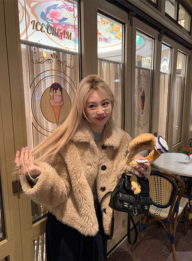 ski by Tannin赤兔黄油小熊*羊羔毛外套宽松百搭休闲短款大衣秋冬