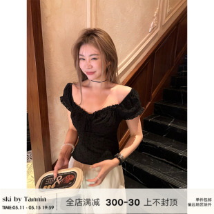 吊带 ski Tannin 美娜丝绒提花上衣组女新夏季 蕾丝性感显瘦修身