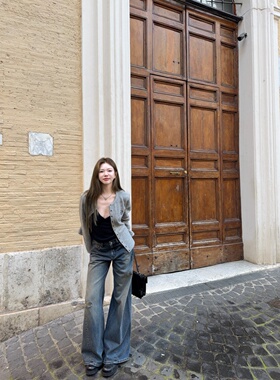 ski by Tannin赤兔马拉重工环保石磨酵洗复古直筒阔腿破洞牛仔裤