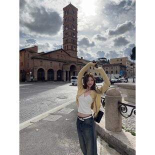 100羊毛金属四合扣12针坑条口袋毛衣开衫 Tannin赤兔 女春 ski