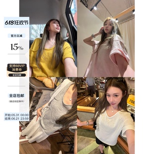 ski by Tannin赤兔人手一件100棉百搭宽松显瘦4色卷边口袋tee女夏