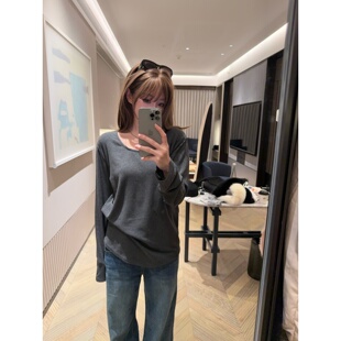 ski Tannin赤兔慕斯绒拼缝工艺百搭显瘦宽松休闲打底T恤女秋冬