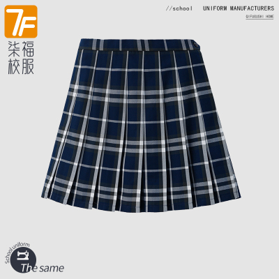 英伦学院装蓝格子半身裙中小学儿童春秋新款藏青色格子百褶裙