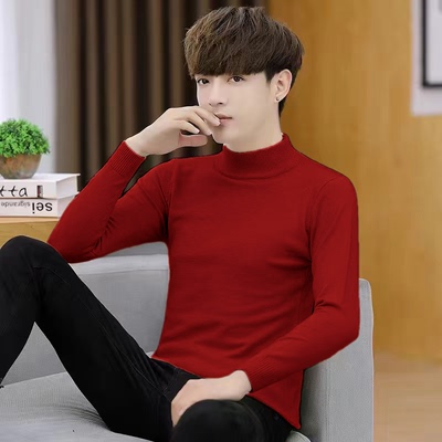 2025新款半高领男士毛衣秋冬款帅气潮流休闲针织毛线内搭打底衫潮