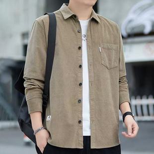 衬衣宽松男装 男士 休闲工装 灯芯绒长袖 外套中青年上班商务休闲 衬衫