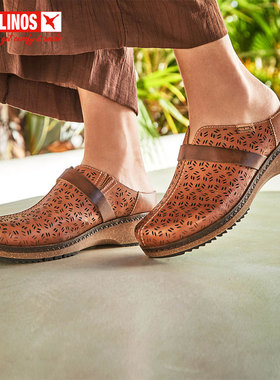 Pikolinos派高雁西班牙夏季擦色牛皮坡跟套脚勃肯鞋PM240103