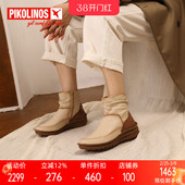 Pikolinos派高雁冬季 牛皮中跟坡跟侧拉链休闲短靴PA248507