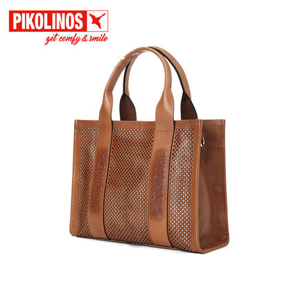 Pikolinos派高雁四季牛皮纯色镂空拉链单肩托特包PC249002