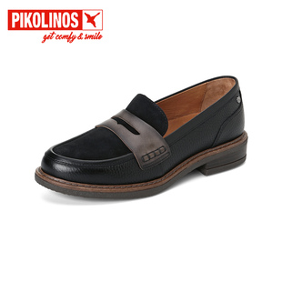 Pikolinos派高雁秋季牛皮圆头粗跟乐福鞋女鞋PL257916