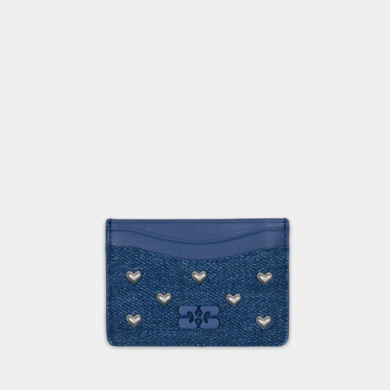 Ganni 心形耳钉卡包 - 棉质 - 蓝色