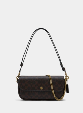 蔻驰 Coach Brook 老花翻盖链条单肩斜挎包 CAN91 - 帆布 - 棕色