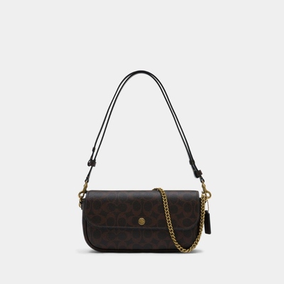 蔻驰 Coach Brook 老花翻盖链条单肩斜挎包 CAN91 - 帆布 - 棕色