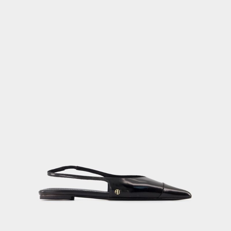 ANINE BING Elena Slingback Flats黑色小牛皮拖鞋