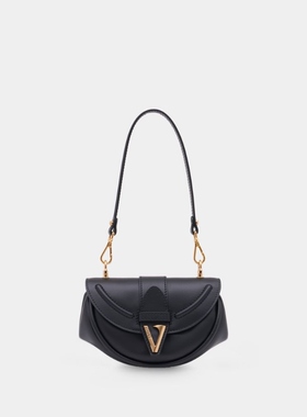 范思哲 Versace Virtus 小号单肩包 - 皮质 - 黑色