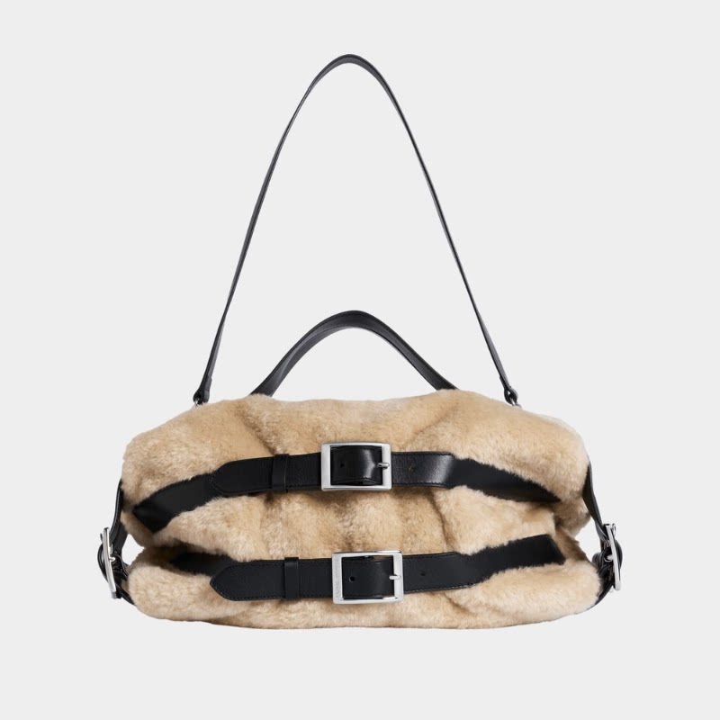 Simone Rocha Biker手拿包-仿皮草-米色