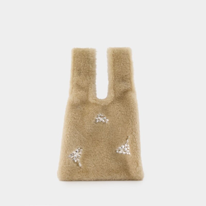 Simone Rocha 迷你托特包-仿皮草-米色
