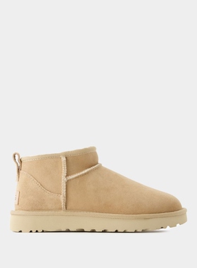 UGG W Classic Ultra Mini 女款沙色皮质踝靴 雪地靴