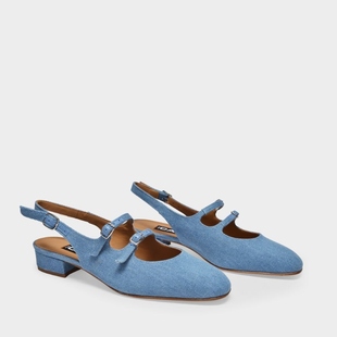 Peche 新品 漆面牛皮 2022春季 牛仔面露跟玛丽珍鞋 Carel