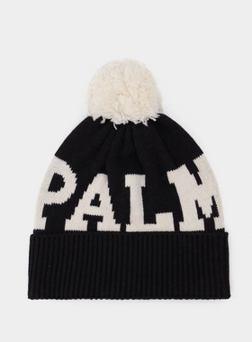 Palm Angels Logo Pompon Beanie 拼色Logo棉质帽子