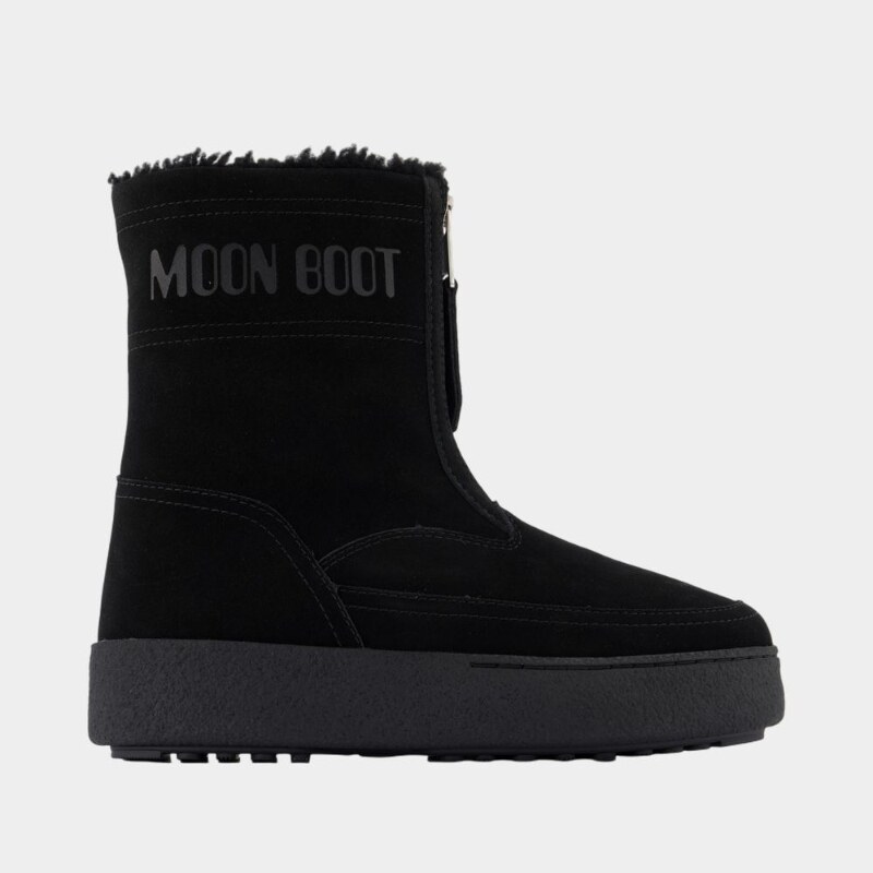 Moon Boot Lara踝靴 皮质黑色雪地靴保暖低帮靴