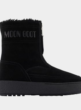 Moon Boot Lara踝靴 皮质黑色雪地靴保暖低帮靴