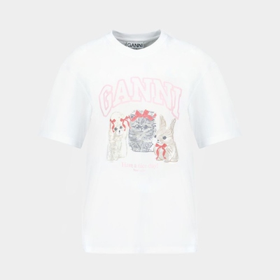 Ganni 基础款纯棉针织可爱动物T恤 - 纯棉 - 白色