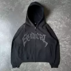 New American Retro Zip-Up Hoodie Gothic Letter Star Print Hooded Sweatshirt Streetwear Men's Loose Casual Jacket
